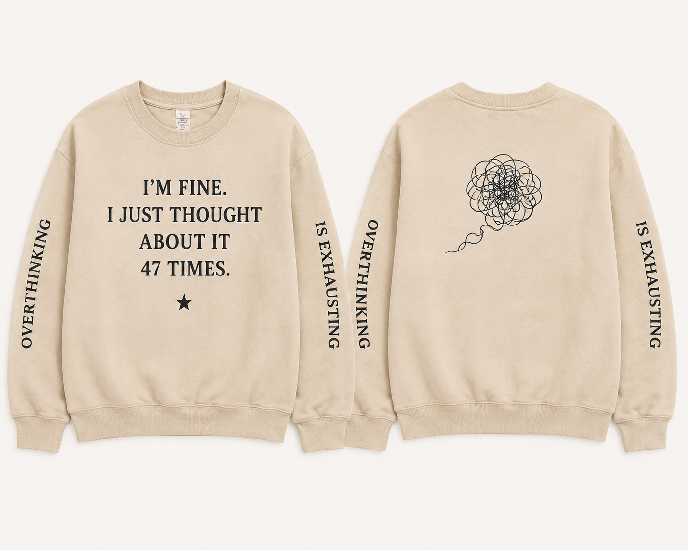 I'M FINE. I JUST THOUGHT ABOUT IT 47 TIMES MOCK NECK CREW SWEATSHIRT