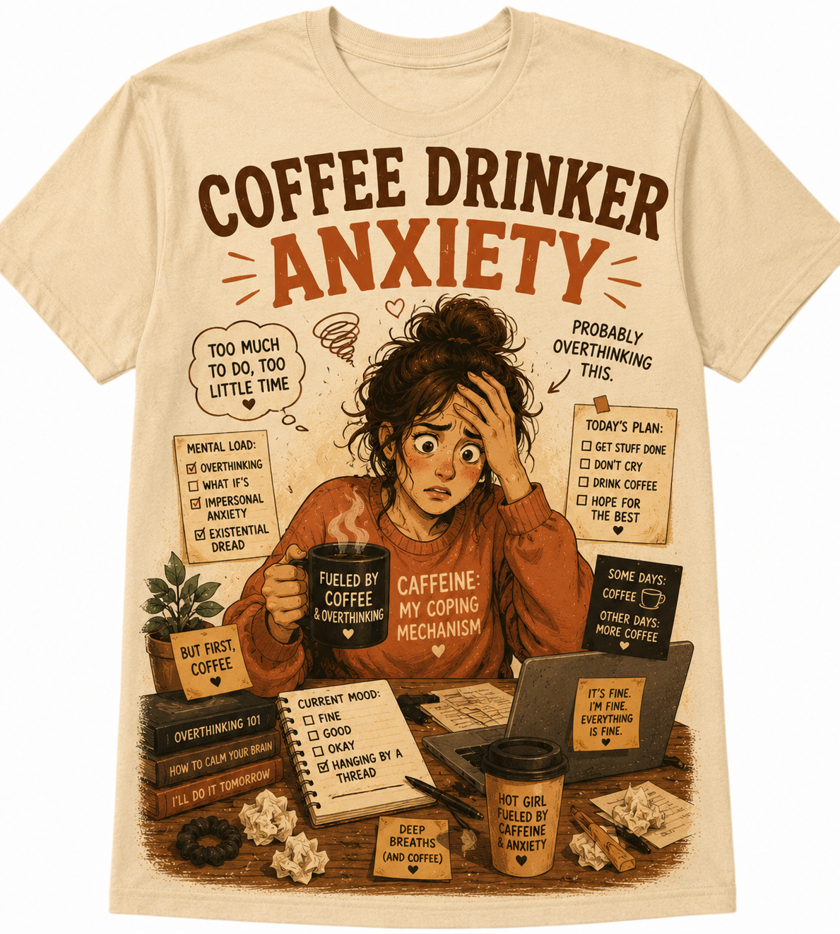 CAFFEINE AND OVERTHINKING OVERLOAD T-SHIRT