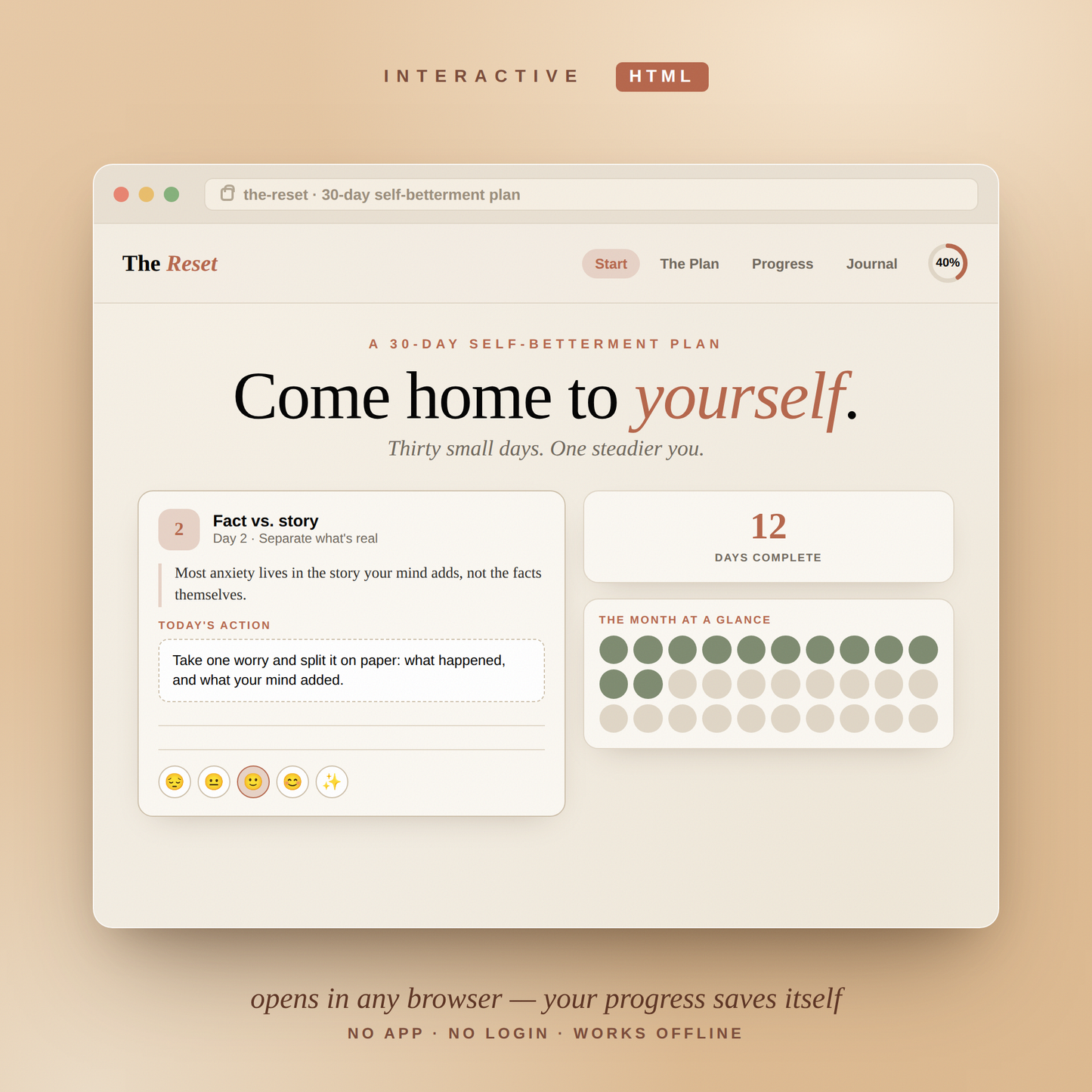 The Reset · 30-Day Self-Betterment Plan (Therapist-approved)